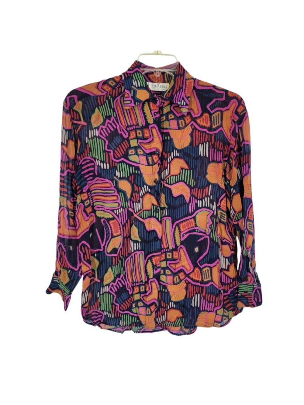 Bob Mackie Size 6 Silk Blouse Abstract Print Maximalist Artsy 90s dopamine flaw